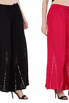 Mirror / Stone work embrodiery Combo Palazzo Pant Black , Pink