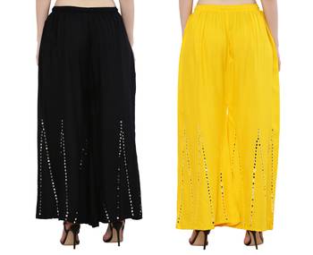 Mirror / Stone work embrodiery Combo Palazzo Pant Black , Yellow 1