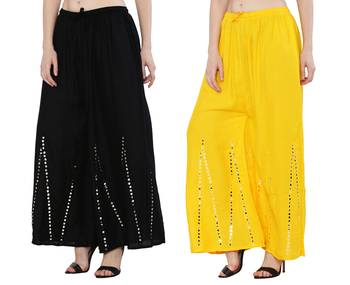 Mirror / Stone work embrodiery Combo Palazzo Pant Black , Yellow 2