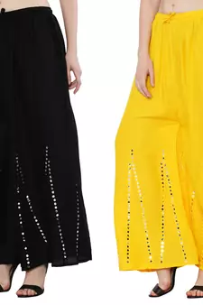 Mirror / Stone work embrodiery Combo Palazzo Pant Black , Yellow