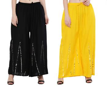 Mirror / Stone work embrodiery Combo Palazzo Pant Black , Yellow 3