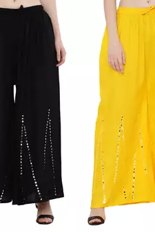 Mirror / Stone work embrodiery Combo Palazzo Pant Black , Yellow