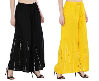 Mirror / Stone work embrodiery Combo Palazzo Pant Black , Yellow 4