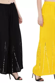 Mirror / Stone work embrodiery Combo Palazzo Pant Black , Yellow