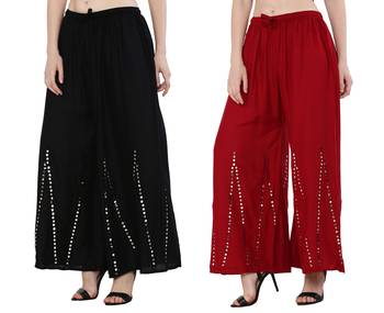 Mirror / Stone work embrodiery Combo Palazzo Pant Black , Maroon 2