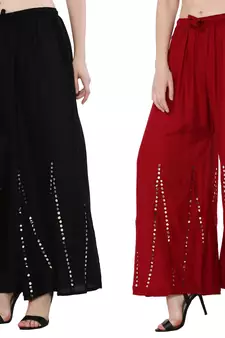 Mirror / Stone work embrodiery Combo Palazzo Pant Black , Maroon