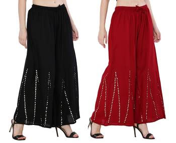 Mirror / Stone work embrodiery Combo Palazzo Pant Black , Maroon 3