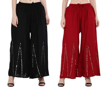 Mirror / Stone work embrodiery Combo Palazzo Pant Black , Maroon 4