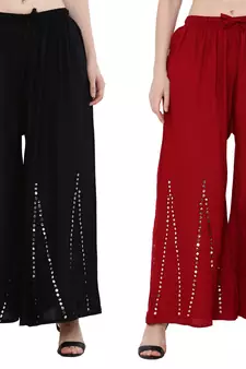 Mirror / Stone work embrodiery Combo Palazzo Pant Black , Maroon
