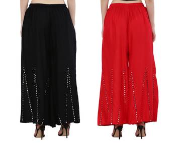 Mirror / Stone work embrodiery Combo Palazzo Pant Black , Red 1