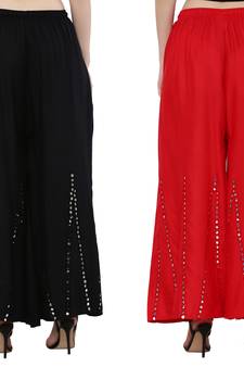 Mirror / Stone work embrodiery Combo Palazzo Pant Black , Red