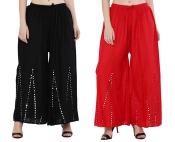 Mirror / Stone work embrodiery Combo Palazzo Pant Black , Red 2