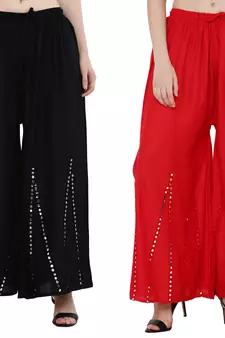 Mirror / Stone work embrodiery Combo Palazzo Pant Black , Red
