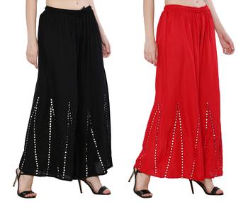 Mirror / Stone work embrodiery Combo Palazzo Pant Black , Red 3
