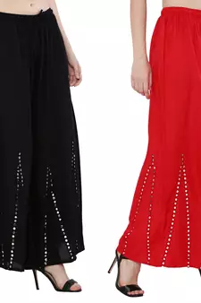 Mirror / Stone work embrodiery Combo Palazzo Pant Black , Red