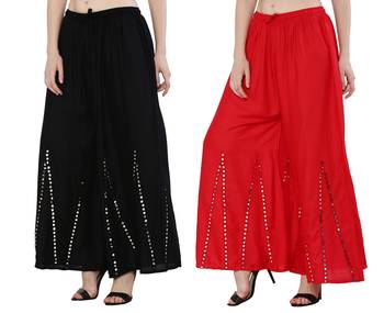 Mirror / Stone work embrodiery Combo Palazzo Pant Black , Red 4