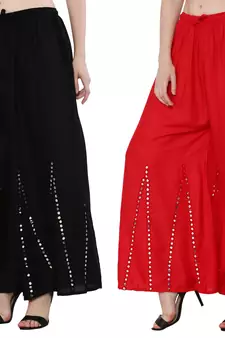 Mirror / Stone work embrodiery Combo Palazzo Pant Black , Red