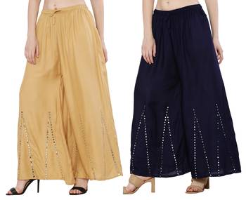 Mirror / Stone work embrodiery Combo Palazzo Pant Gold , Navy 1