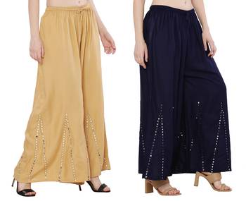 Mirror / Stone work embrodiery Combo Palazzo Pant Gold , Navy 2