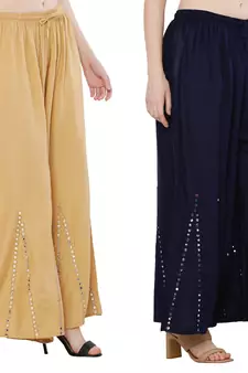 Mirror / Stone work embrodiery Combo Palazzo Pant Gold , Navy