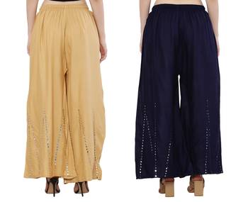 Mirror / Stone work embrodiery Combo Palazzo Pant Gold , Navy 3