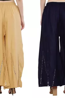 Mirror / Stone work embrodiery Combo Palazzo Pant Gold , Navy