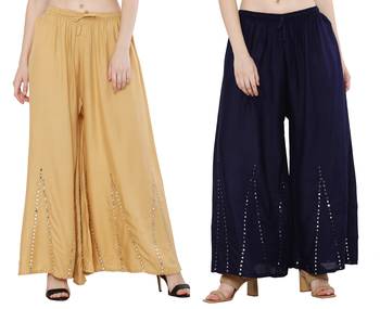 Mirror / Stone work embrodiery Combo Palazzo Pant Gold , Navy 4