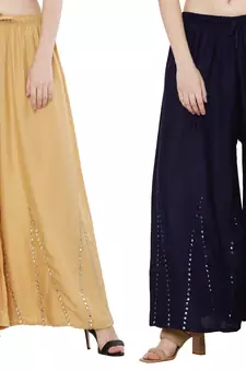 Mirror / Stone work embrodiery Combo Palazzo Pant Gold , Navy