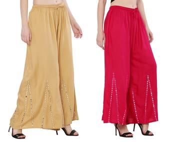 Mirror / Stone work embrodiery Combo Palazzo Pant Gold , Pink 1