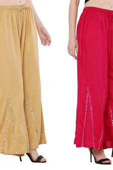 Mirror / Stone work embrodiery Combo Palazzo Pant Gold , Pink