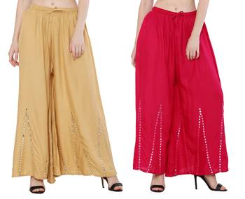 Mirror / Stone work embrodiery Combo Palazzo Pant Gold , Pink 2
