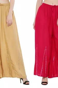 Mirror / Stone work embrodiery Combo Palazzo Pant Gold , Pink