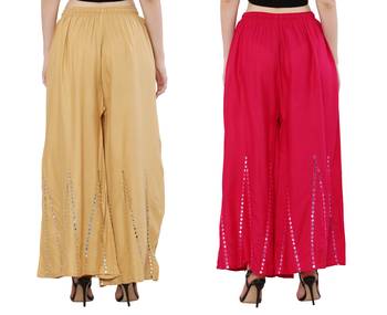 Mirror / Stone work embrodiery Combo Palazzo Pant Gold , Pink 3