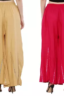 Mirror / Stone work embrodiery Combo Palazzo Pant Gold , Pink