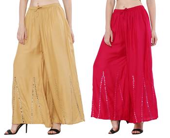 Mirror / Stone work embrodiery Combo Palazzo Pant Gold , Pink 4