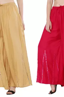 Mirror / Stone work embrodiery Combo Palazzo Pant Gold , Pink
