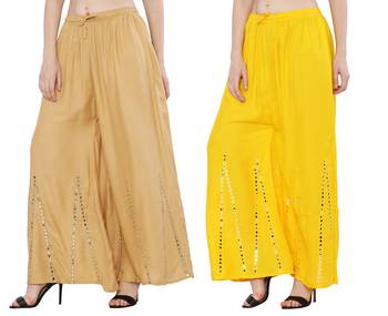 Mirror / Stone work embrodiery Combo Palazzo Pant Gold , Yellow 1