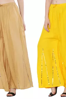 Mirror / Stone work embrodiery Combo Palazzo Pant Gold , Yellow