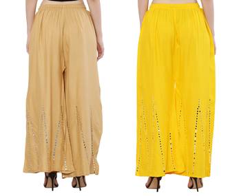 Mirror / Stone work embrodiery Combo Palazzo Pant Gold , Yellow 2