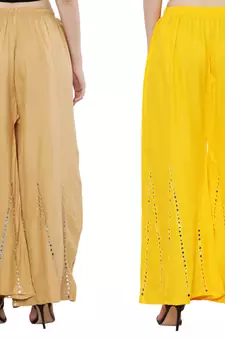 Mirror / Stone work embrodiery Combo Palazzo Pant Gold , Yellow