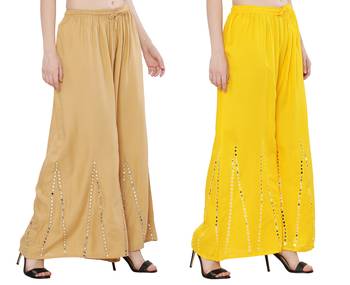Mirror / Stone work embrodiery Combo Palazzo Pant Gold , Yellow 3