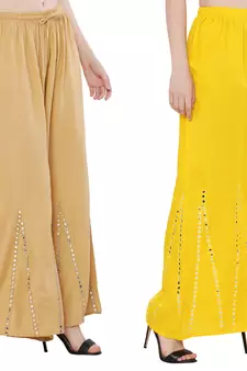 Mirror / Stone work embrodiery Combo Palazzo Pant Gold , Yellow