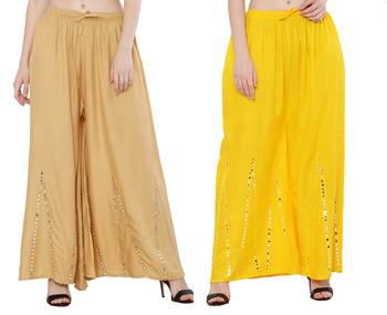 Mirror / Stone work embrodiery Combo Palazzo Pant Gold , Yellow 4