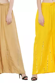 Mirror / Stone work embrodiery Combo Palazzo Pant Gold , Yellow