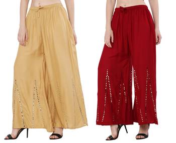 Mirror / Stone work embrodiery Combo Palazzo Pant Gold , Maroon 1