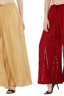 Mirror / Stone work embrodiery Combo Palazzo Pant Gold , Maroon