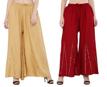 Mirror / Stone work embrodiery Combo Palazzo Pant Gold , Maroon 2