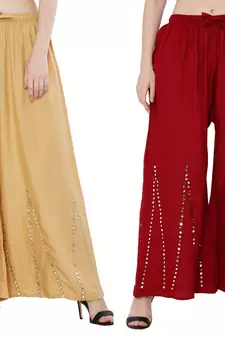Mirror / Stone work embrodiery Combo Palazzo Pant Gold , Maroon