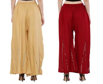 Mirror / Stone work embrodiery Combo Palazzo Pant Gold , Maroon 3
