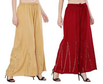Mirror / Stone work embrodiery Combo Palazzo Pant Gold , Maroon 4